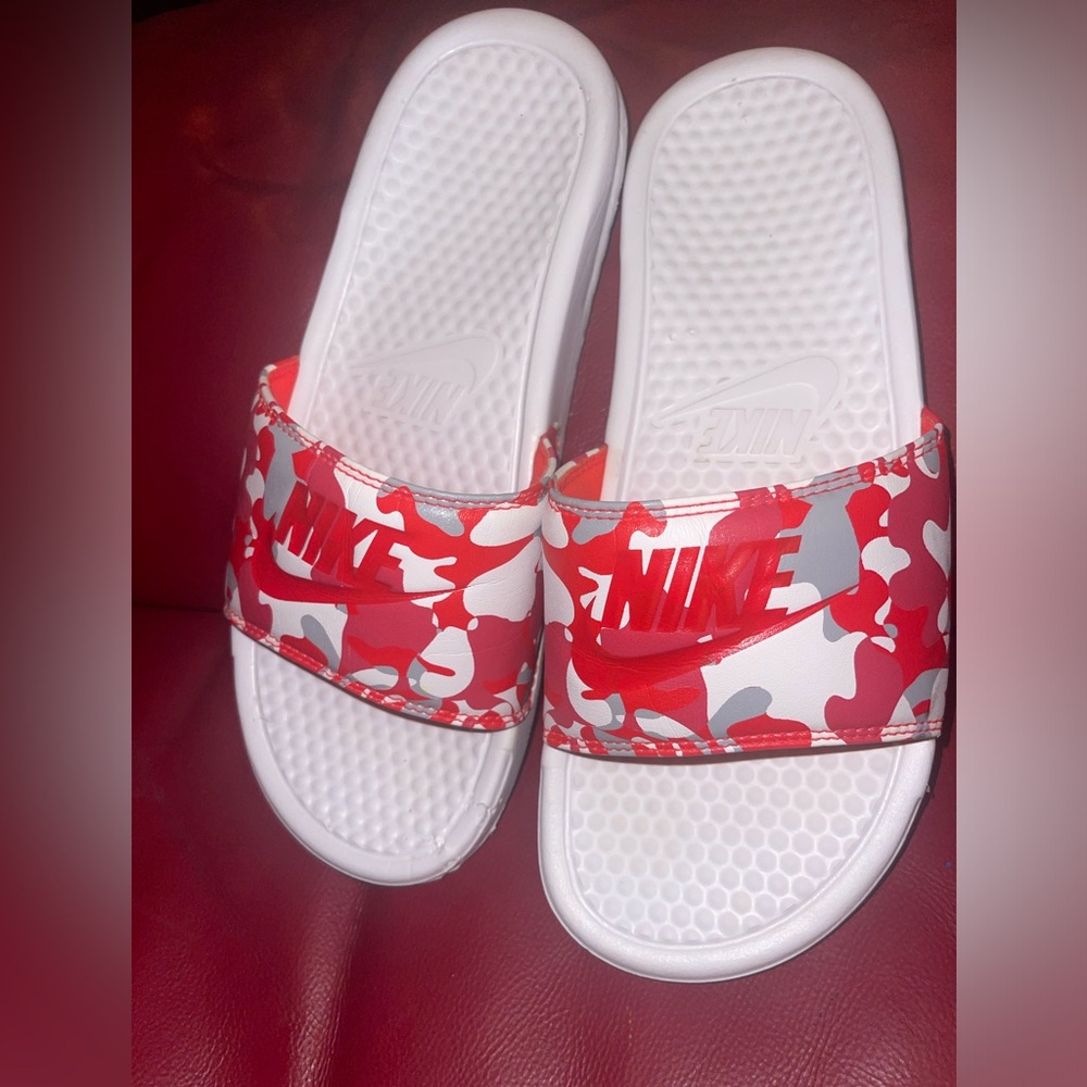 Nike red camouflage slides